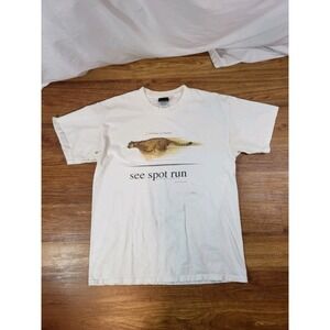 Vintage 2001 National Geographic "See Spot Run" White Tee Shirt Size Large Read